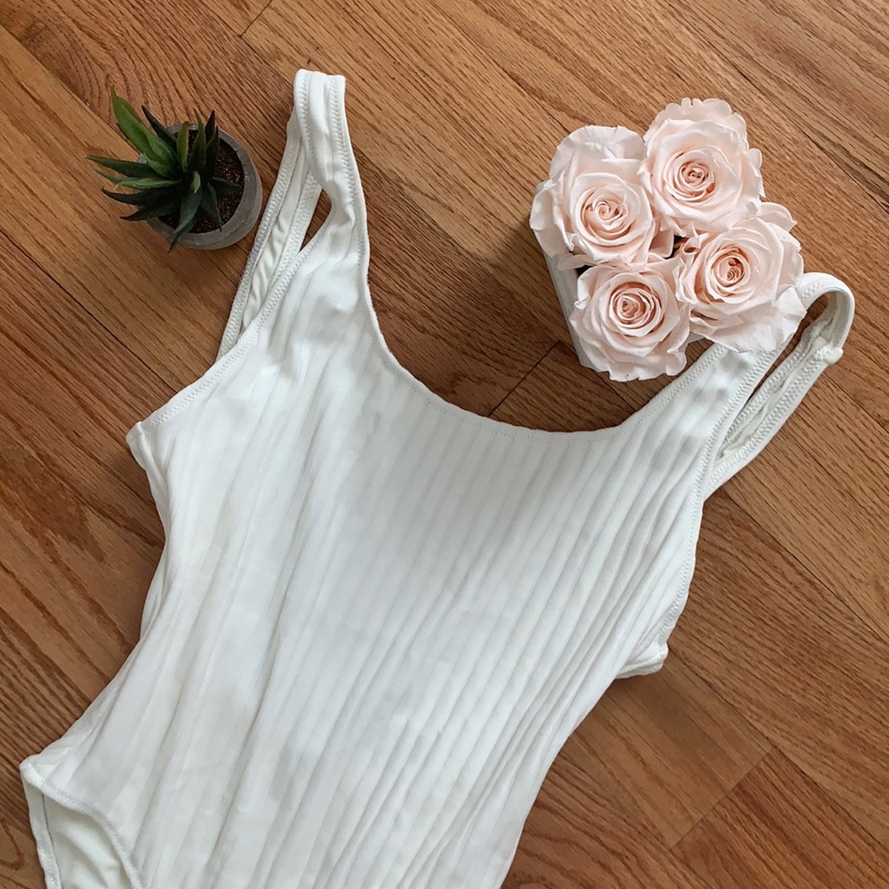 Solid and striped white one piece